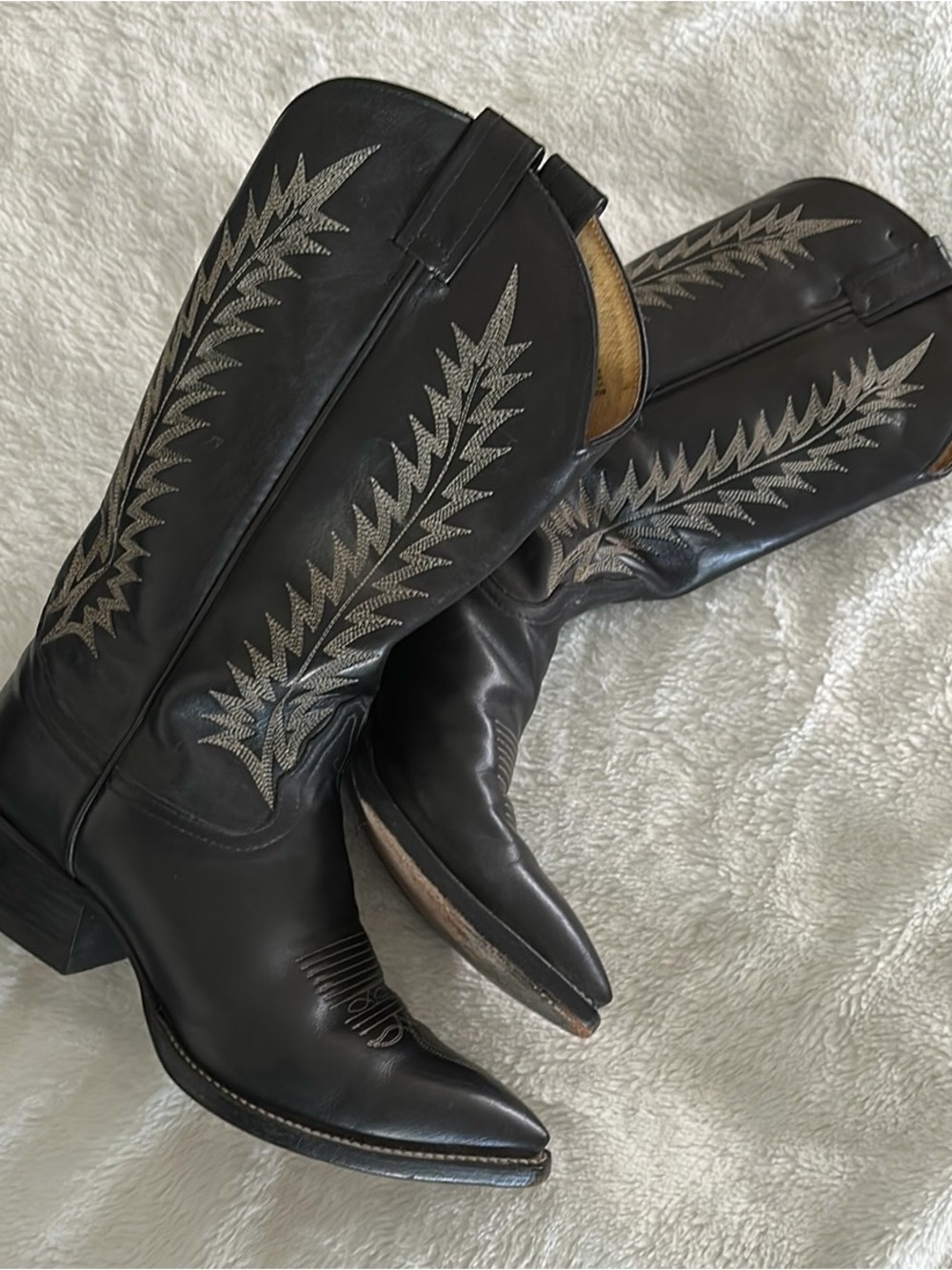 Tony Lama Black Embroidered Western Cowboy Boots - Men
